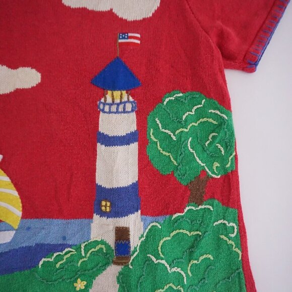 Vintage Quacker Factory Red Knit Nautical Lighthouse Cotton Crew Sweater 1X - Picture 3 of 9